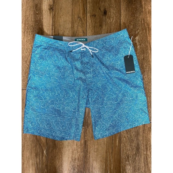 BONOBOS Board Shorts Mens Size W40 Blue Geometric 9” Inseam Pockets Cruise New - Picture 2 of 9